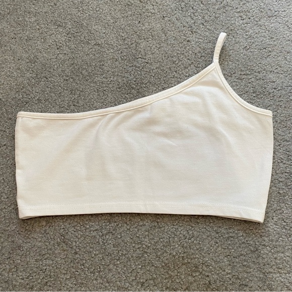 ROMWE Women’s One-Shoulder Strapless Stretchy Soft Crop Top Shirt - white size M - Picture 3 of 3